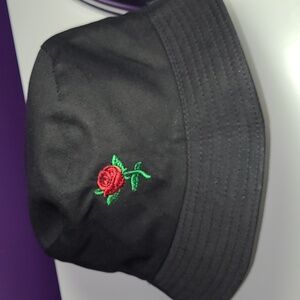 Woman's black Hat with Red  Rose Embroidery. pre owned but in great condition.